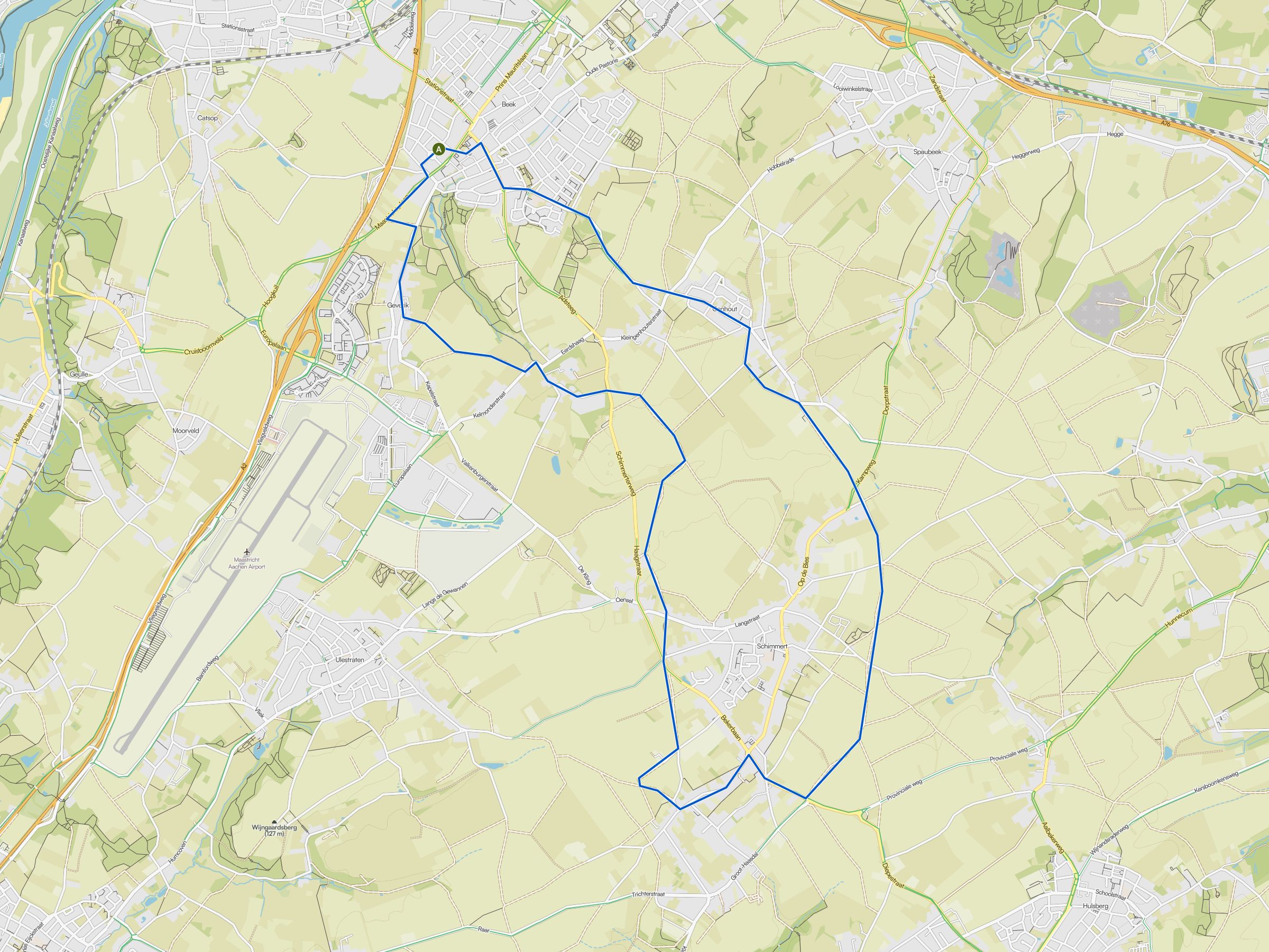 Kaart van de MTB-route vanuit Beek via Ulestraten en Schimmert