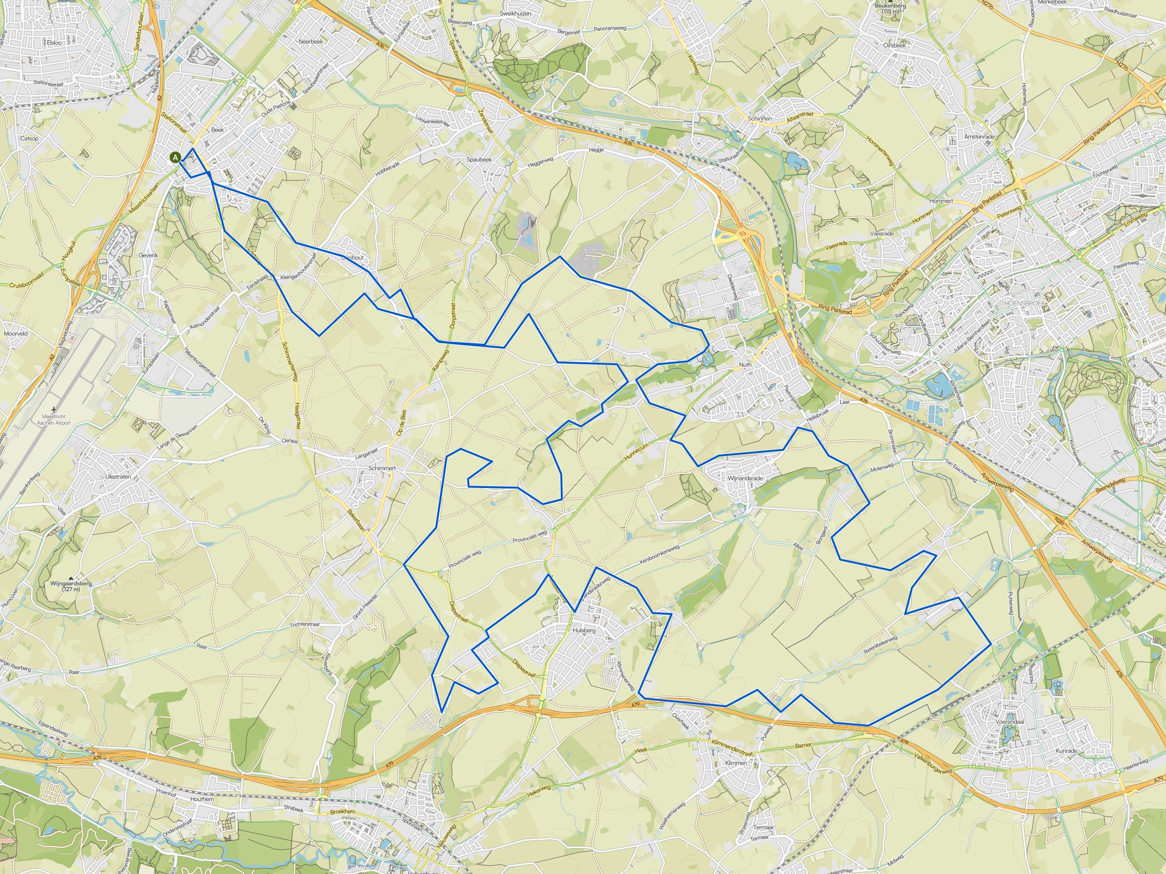 Kaart van de MTB-gravelroute vanuit Beek via Nuth en Voerendaal