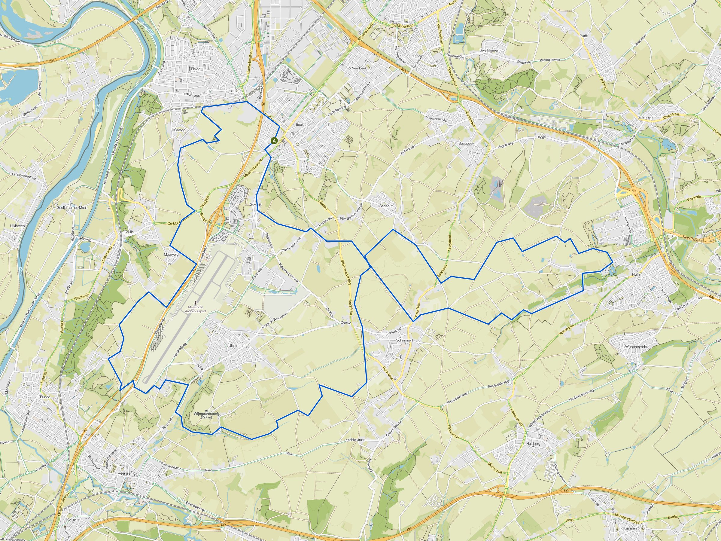 Kaart van de MTB-route vanuit Beek via Catsop, Nuth en Schimmert