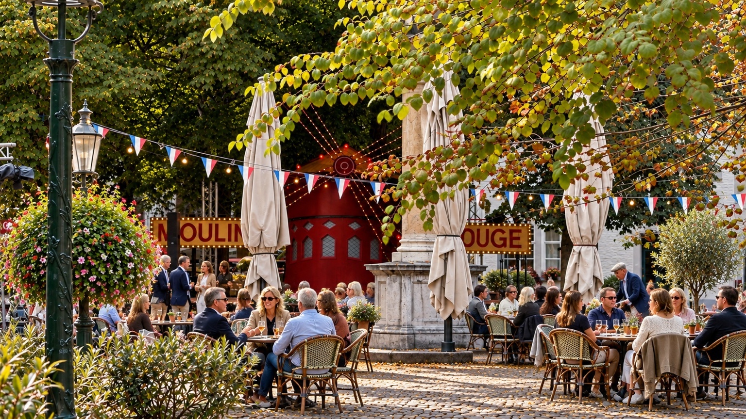 Bezoekers op een terras tijdens Petit Paris in het Jekerkwartier