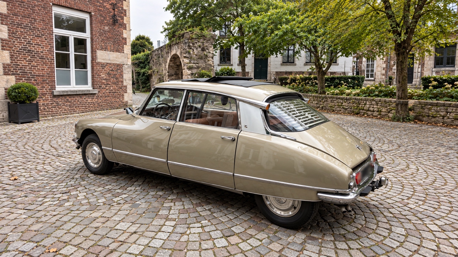 Klassieke Citroën van opzij op een Maastrichts plein