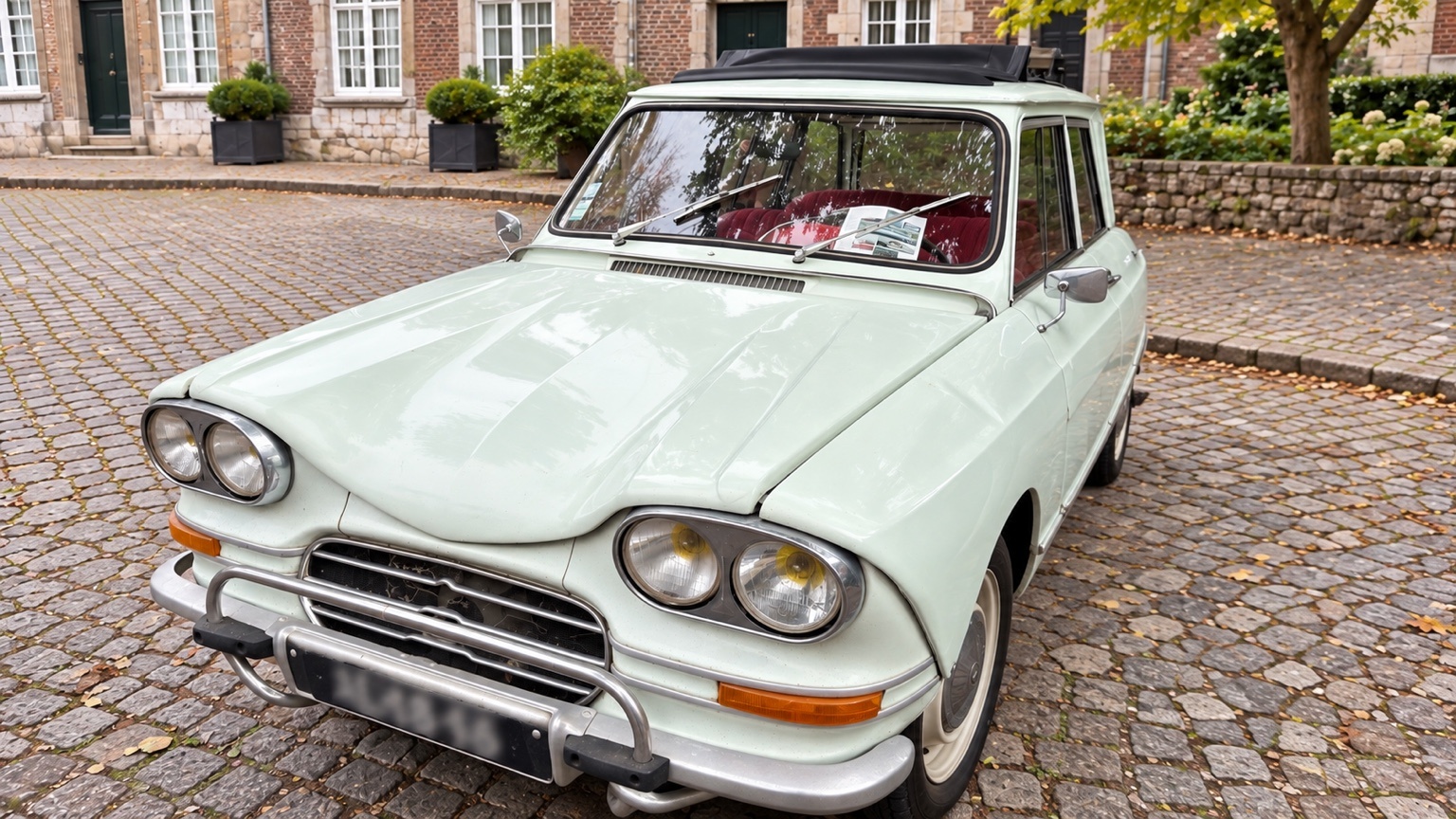 Lichtgroene Citroën Ami 6 van voren