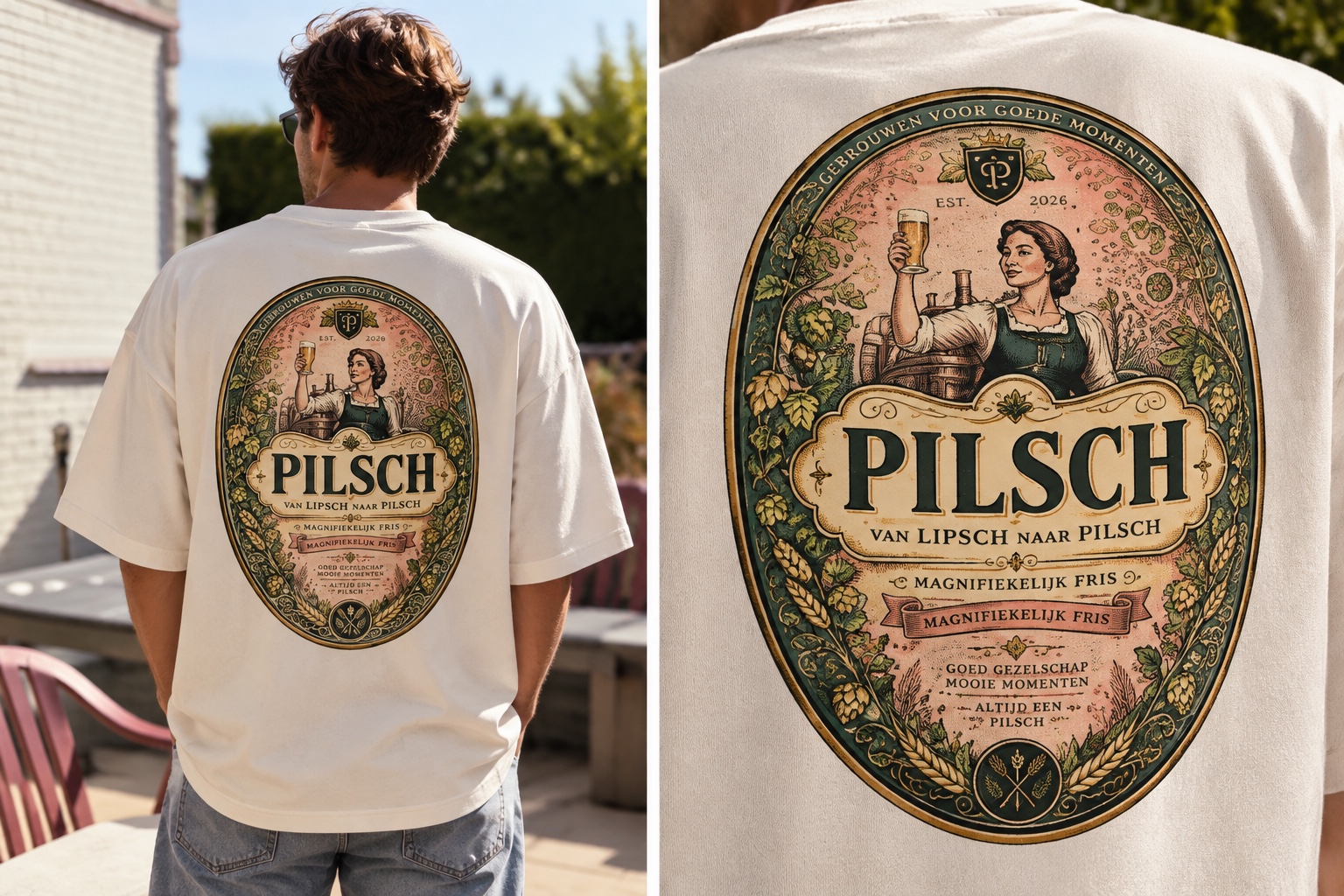 Pilsch-etiket als ontwerp op een shirt